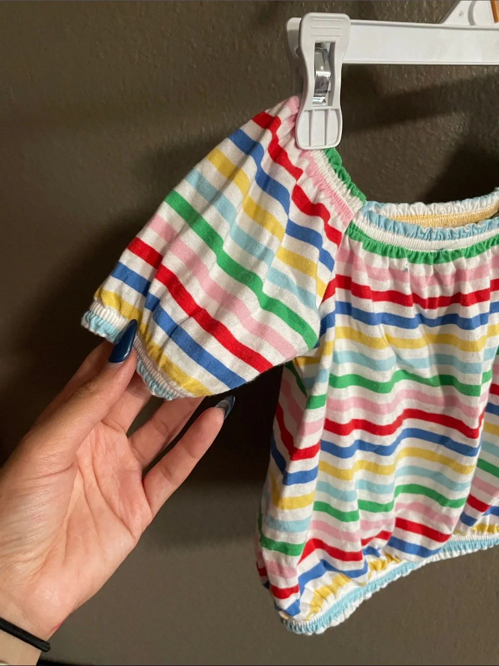 Girls' Off-Shoulder Rainbow Stripe Top - Multicolor